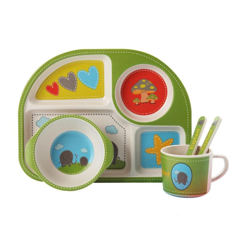 Lionessliz™️ Bamboo Fiber Children Tableware 5pcs/set green - lionessliz