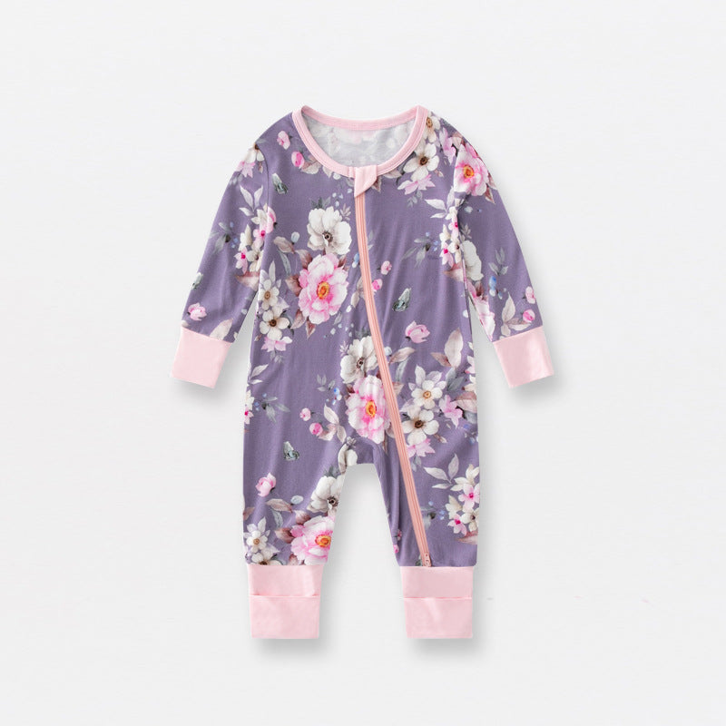 Lionessliz™️ bamboo fiber baby onesie Purple flowers - lionessliz